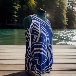 Chicos Cold Shoulder Blouse Size O XS 4/6 Blue White Abstract 3/4 Sleeve Flowy